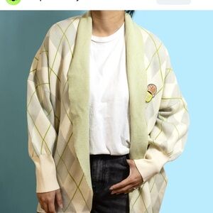 FRIENDS Argyle Cardigan with Embroidered Patch Small